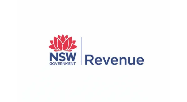 The official logo for Revenue NSW, featuring a red waratah flower icon and the blue text NSW Government Revenue, representing the agency that manages fines and debts for a Criminal defence lawyer Sydney firm's clients.