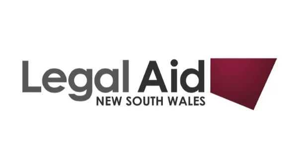 The official logo for Legal Aid New South Wales, featuring gray text and a maroon geometric shape, used as a reference for an Affordable criminal defence lawyer Sydney firm.